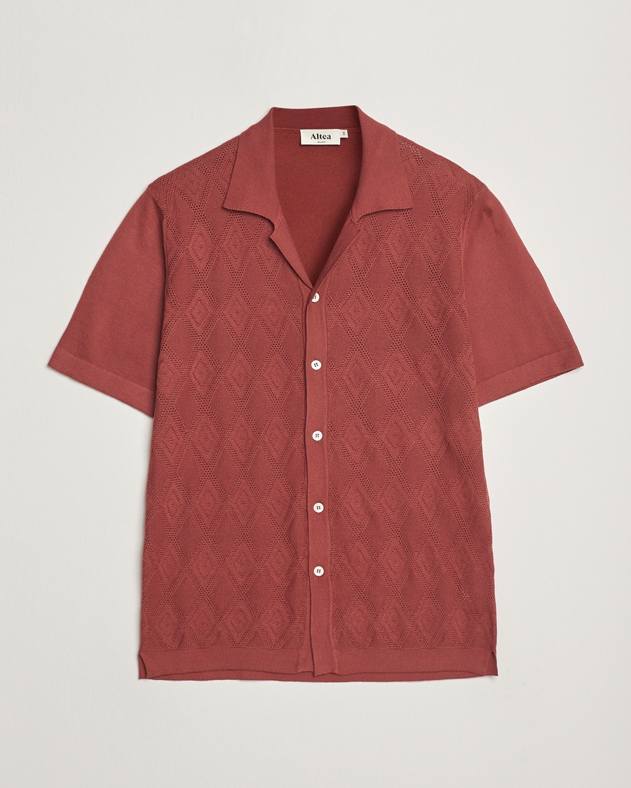 Herren | Kurzarmhemden | Altea | Jacquard Knit Camp Shirt Burgundy