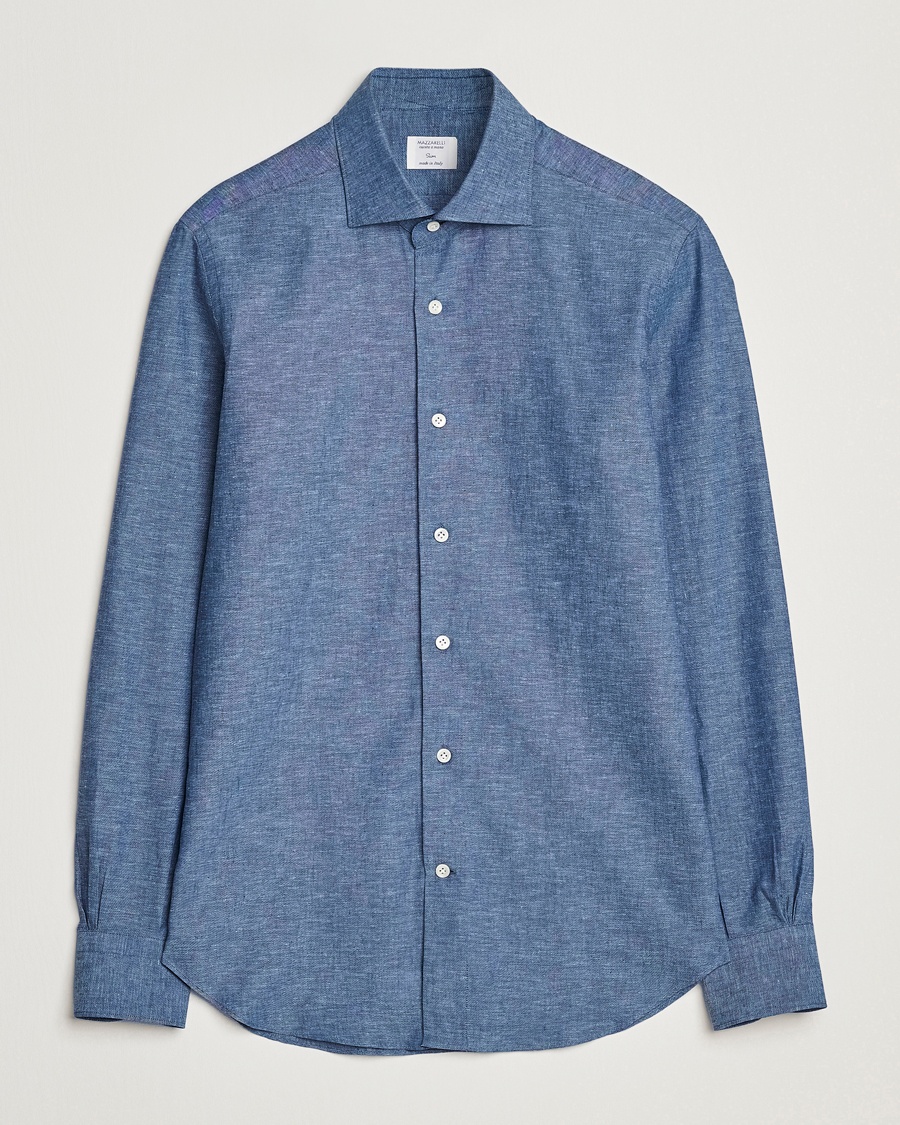 Herren | Leinenhemden | Mazzarelli | Soft Linen Cut Away Shirt Dark Blue