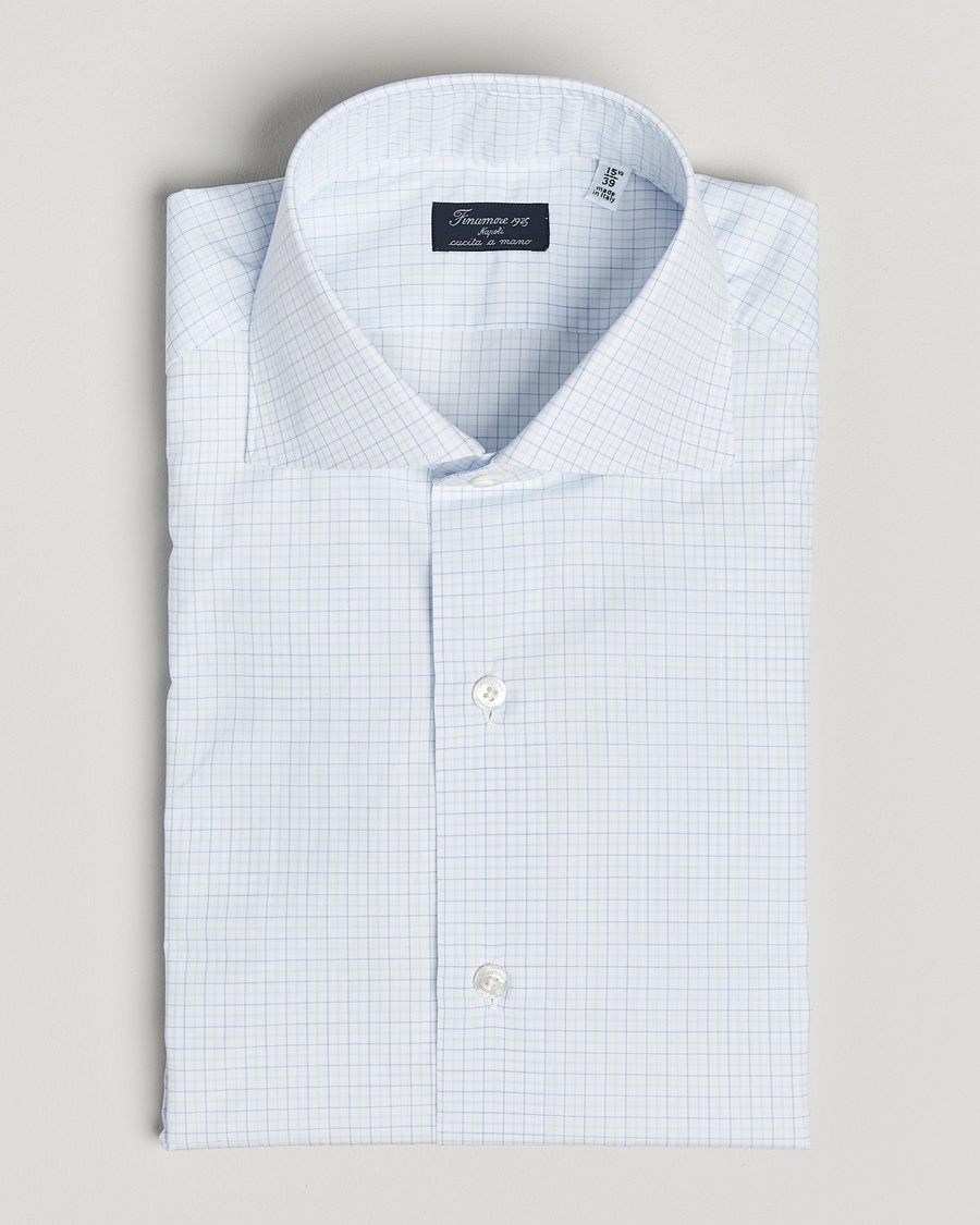 Herren | | Finamore Napoli | Milano Slim Popeline Check Shirt Light Blue