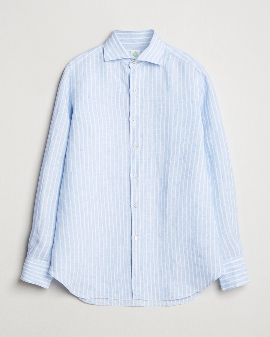 Herren | Leinenhemden | Finamore Napoli | Gaeta Linen Shirt Blue Stripe