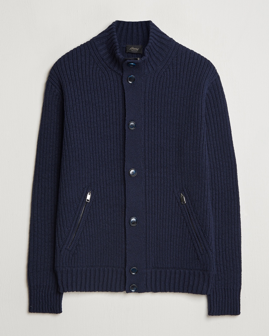 Herren | Cardigans | Brioni | Heavy Rib Cotton Cardigan Jacket Navy