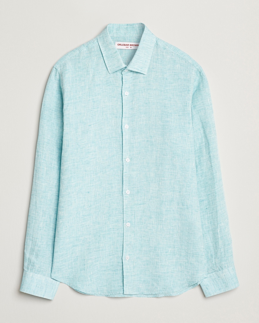 Herren | Hemden | Orlebar Brown | Giles Long Sleeve Linen Shirt Aqua Blue/White