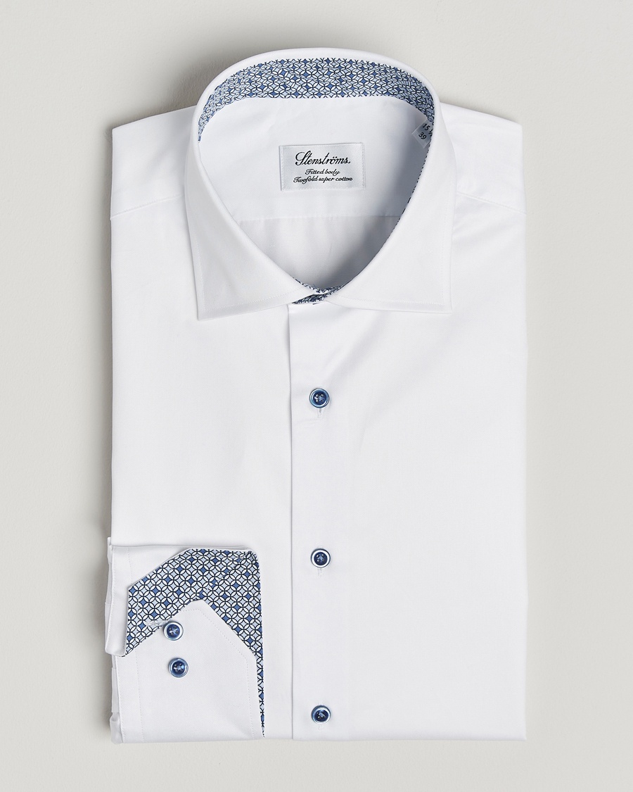 Herren | | Stenströms | Fitted Body Contrast Cotton Twill Shirt White