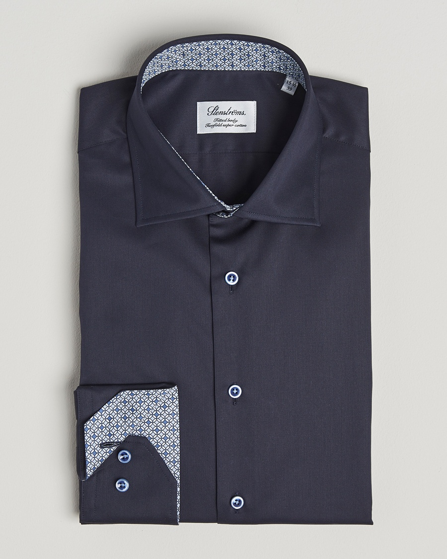Herren | | Stenströms | Fitted Body Contrast Cotton Twill Shirt Navy