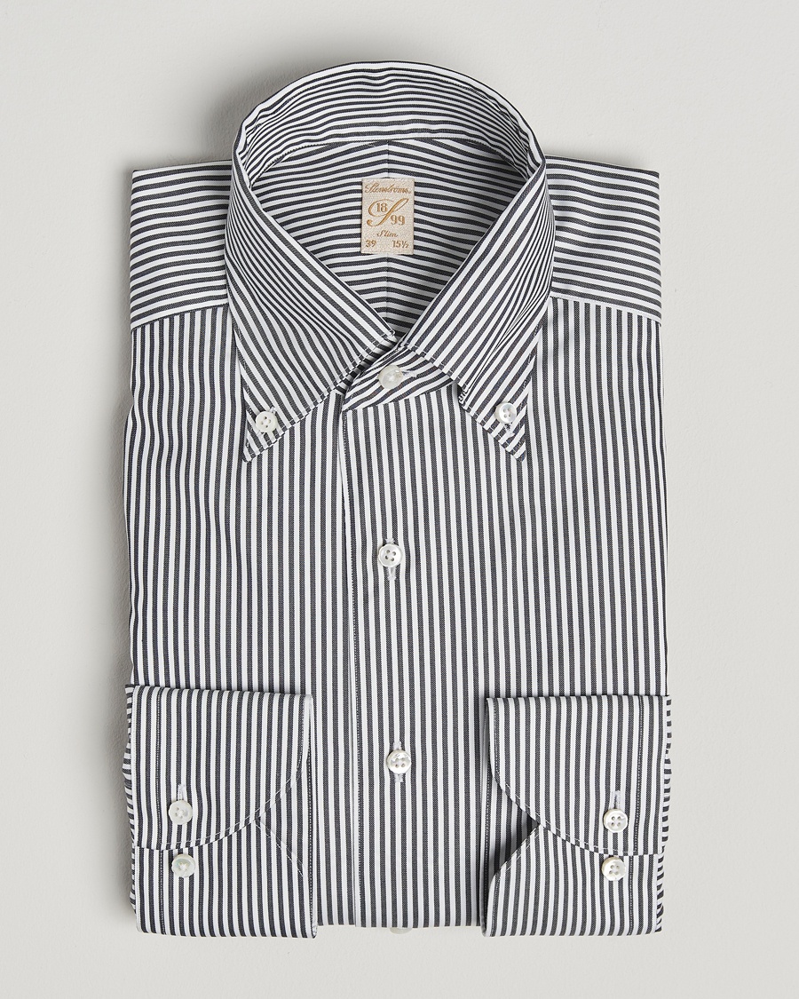 Herren | Businesshemden | Stenströms | 1899 Slimline Striped One Piece Button Down Collar Shirt Black