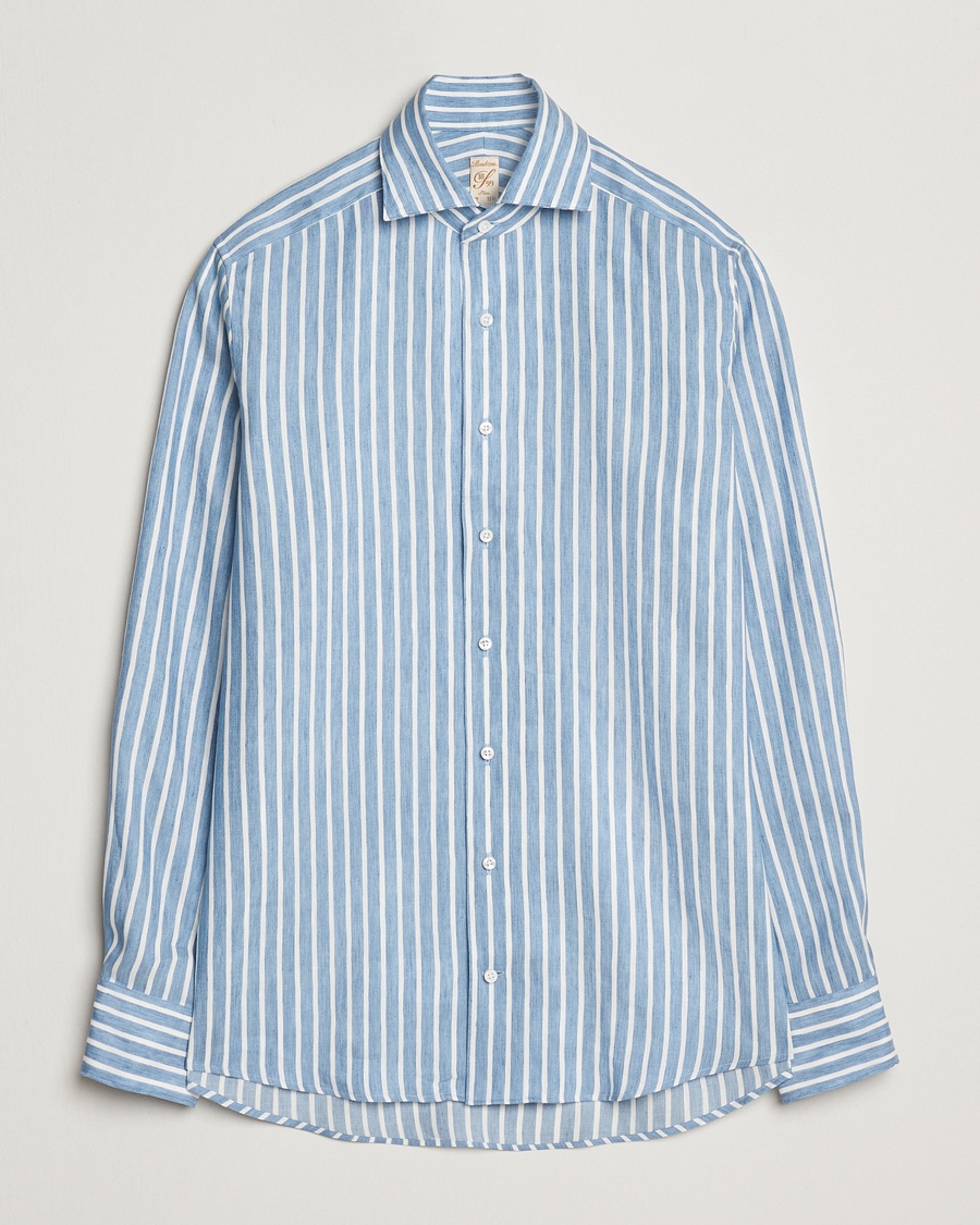 Herren | Businesshemden | Stenströms | 1899 Slimline Striped Linen/Lyocell Shirt Blue