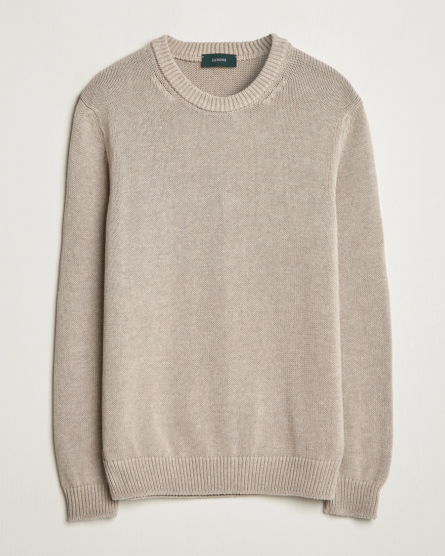 Herren | Rundausschnitt | Zanone | Soft Cotton Crewneck Sweater Beige