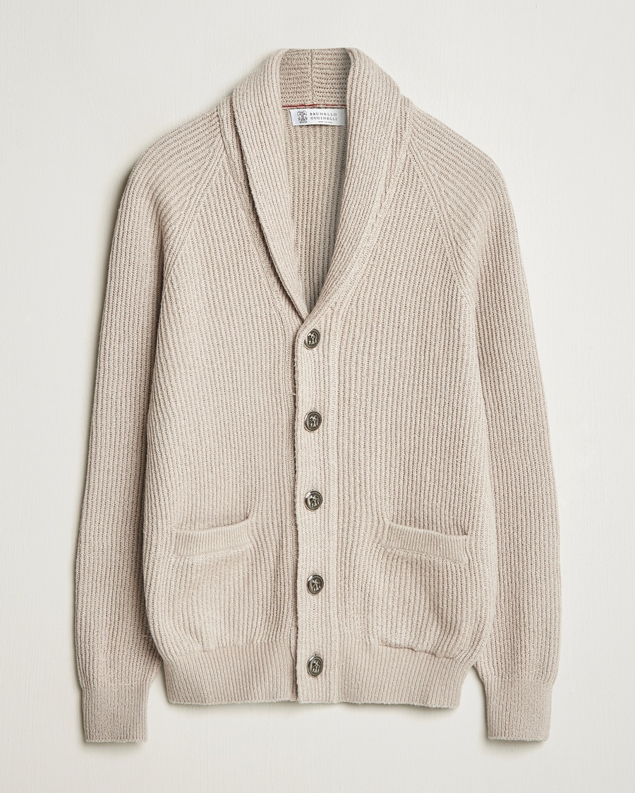 Herren | Cardigans | Brunello Cucinelli | Heavy Rib Shawl Cardigan Beige