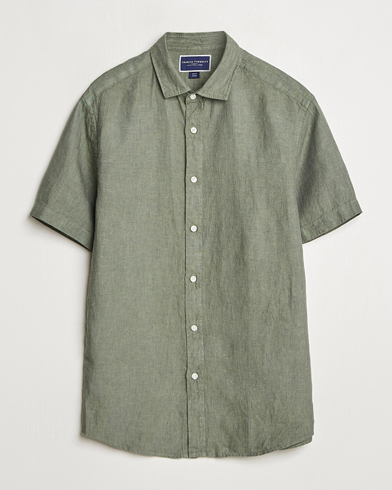 Herren | Kleidung | Charles Tyrwhitt | Pure Linen Short Sleeve Slim Fit Shirt Olive