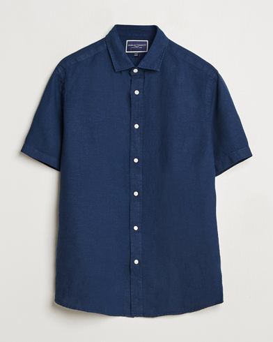 Herren | Kleidung | Charles Tyrwhitt | Pure Linen Short Sleeve Slim Fit Shirt Navy