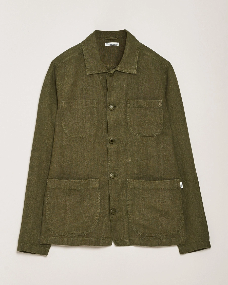 Herren | Hemdjacke | KnowledgeCotton Apparel | Linen Overshirt Burnt Olive