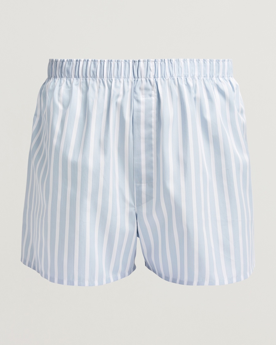 Sunspel Classic Woven Cotton Boxer Shorts Sky Blue Barstripe – Blau