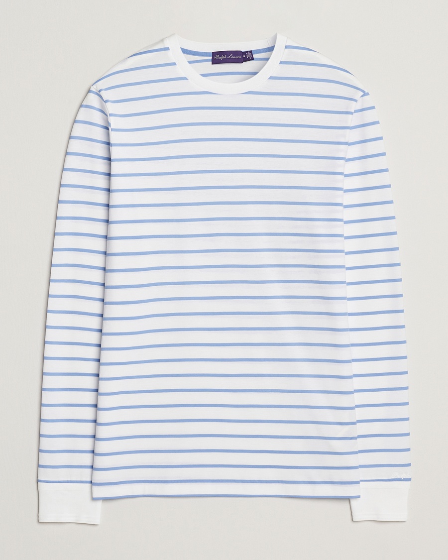 Herren | T-Shirts | Ralph Lauren Purple Label | Long Sleeve Striped T-Shirt White/Cornflower
