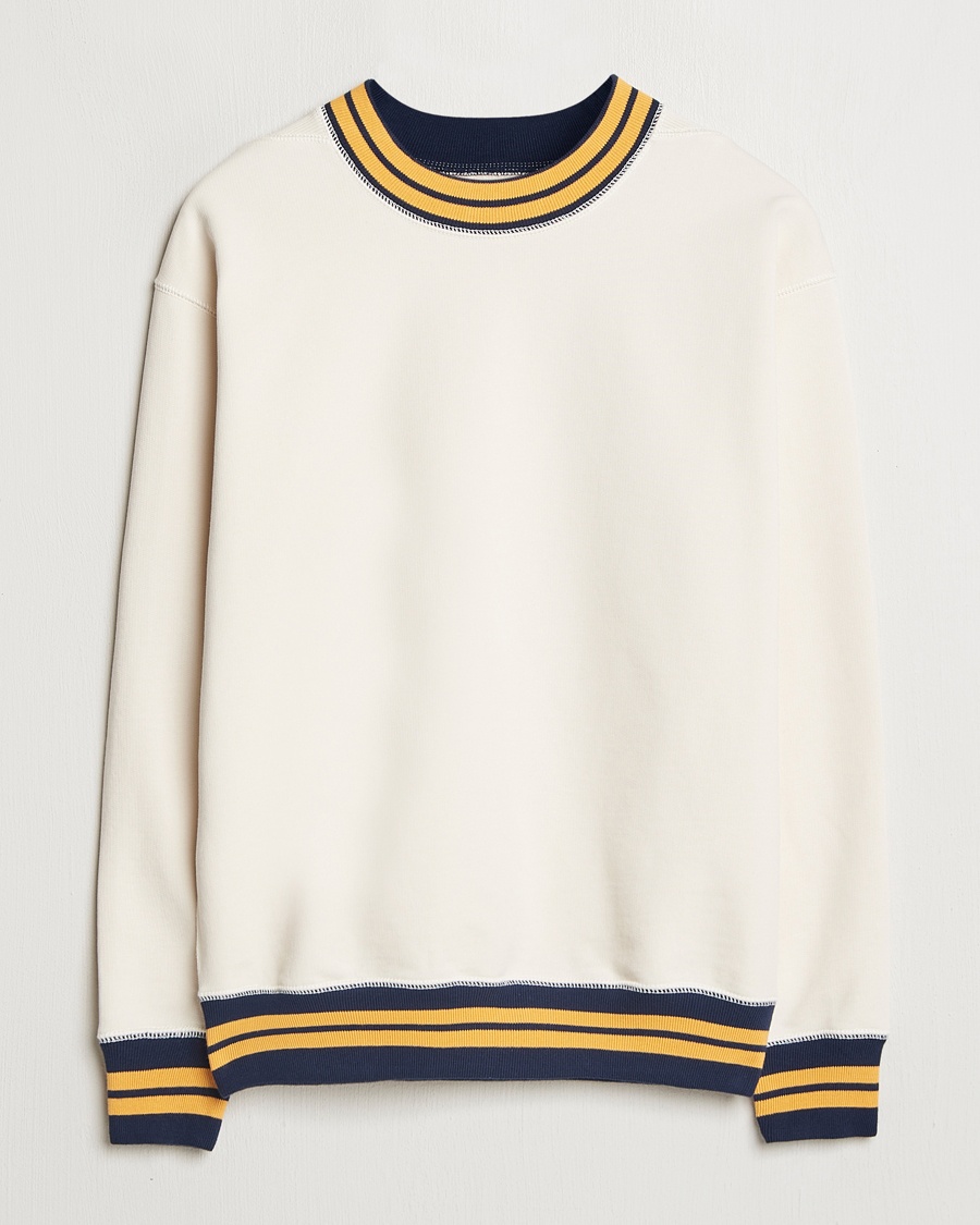 Herren | Sweatshirts | Drake's | Striped Rib Long Sleeve Sweatshirt Ecru/Navy