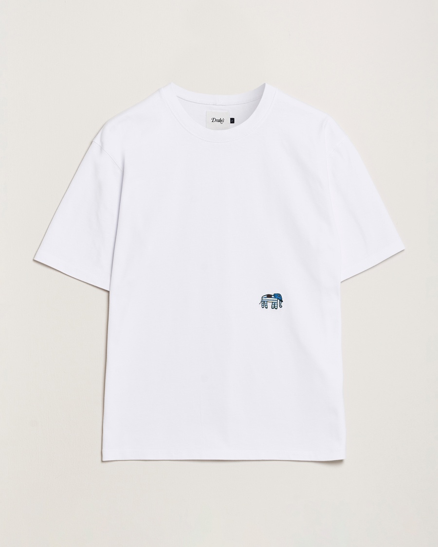 Herren | T-Shirts | Drake's | Elephant Graphic Print Hiking T-Shirt Ecru