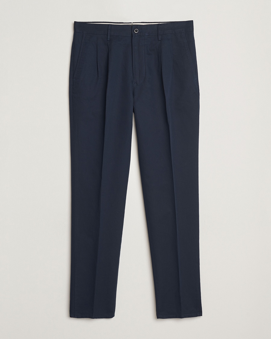 Herren | Kleidung | Incotex | Tapered Fit Pleated Linen Slacks Navy