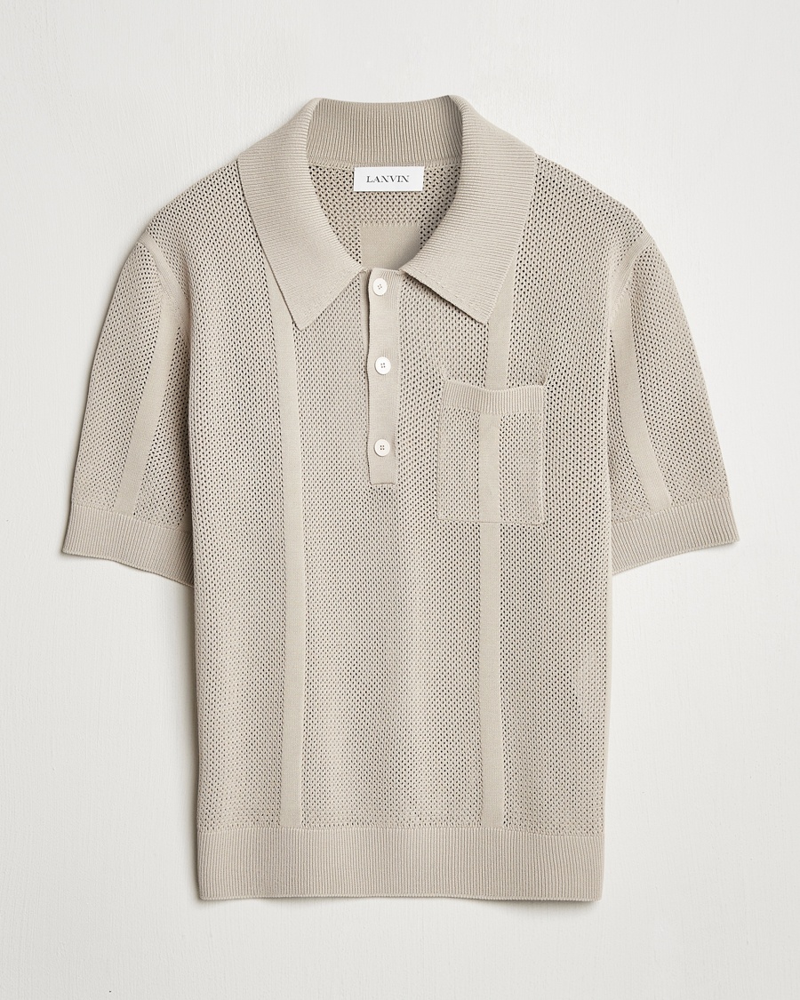 Herren | Bestickte Polohemden | Lanvin | Striped Jacquard Polo Light Beige
