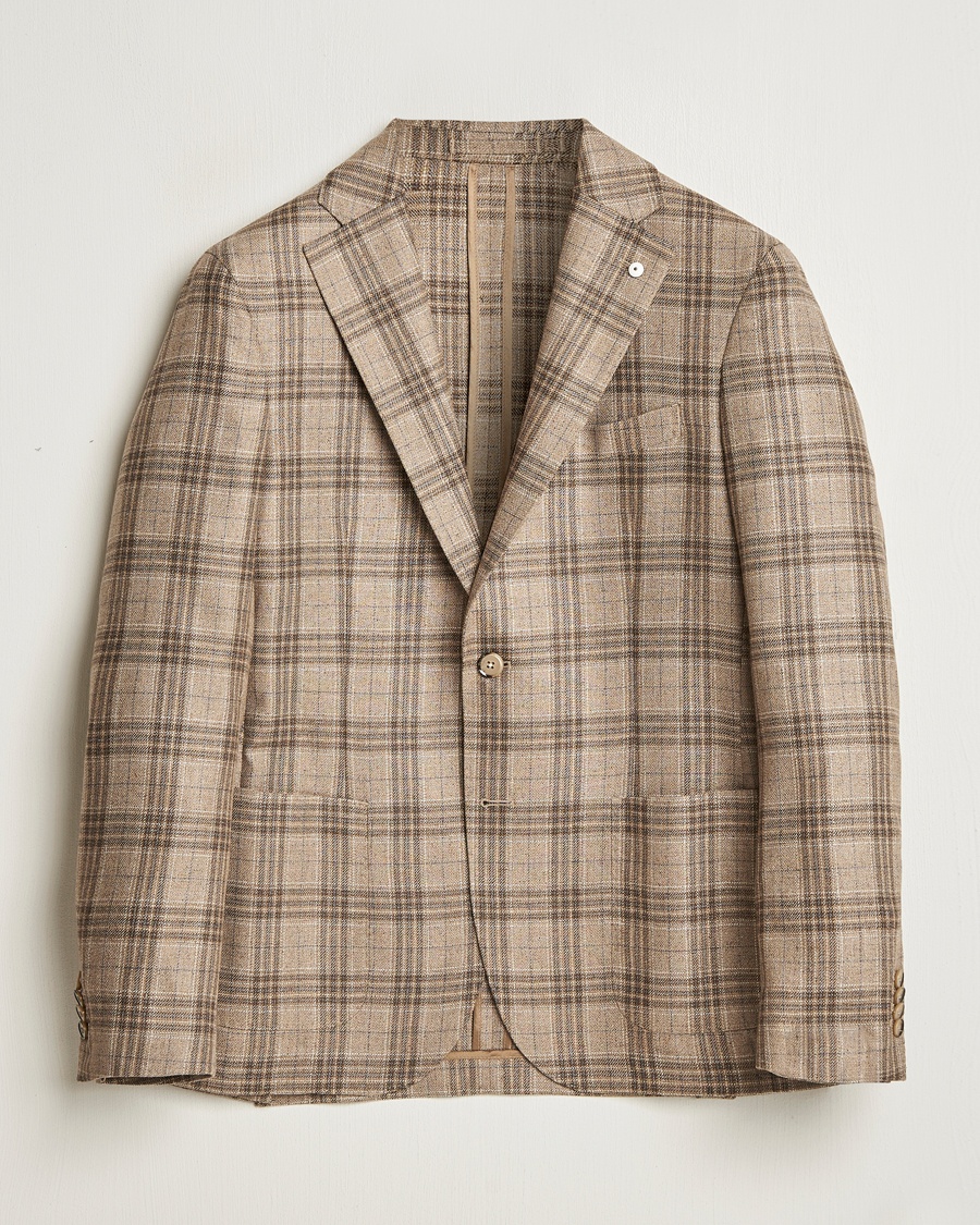 Herren | Wollsakko | L.B.M. 1911 | Jack Regular Fit Silk/Wool Overcheck Blazer Brown
