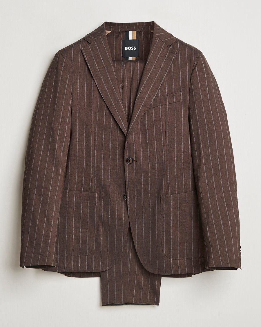 Herren | BOSS BLACK | BOSS BLACK | Hanry Wool Pinstriped Suit Dark Brown