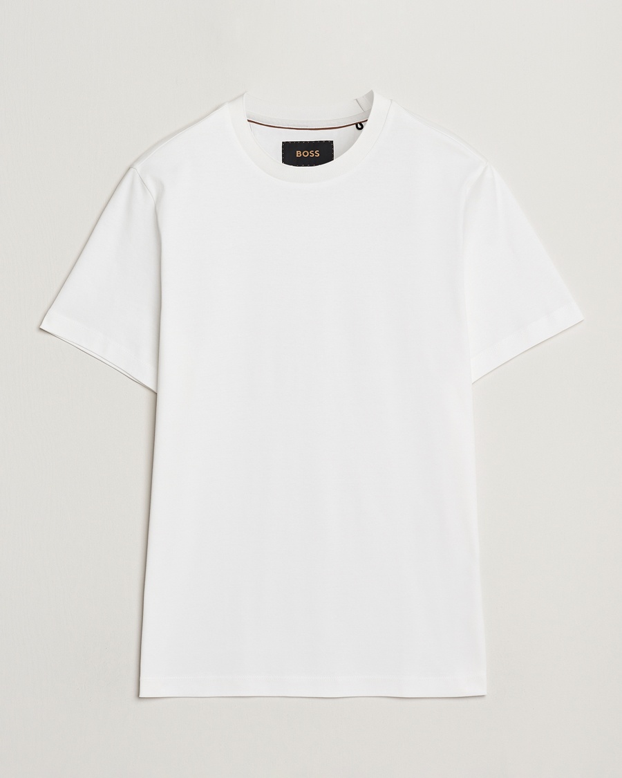 Herren | Weiße T-Shirts | BOSS CAMEL | Tesar Cotton Knitted T-Shirt White