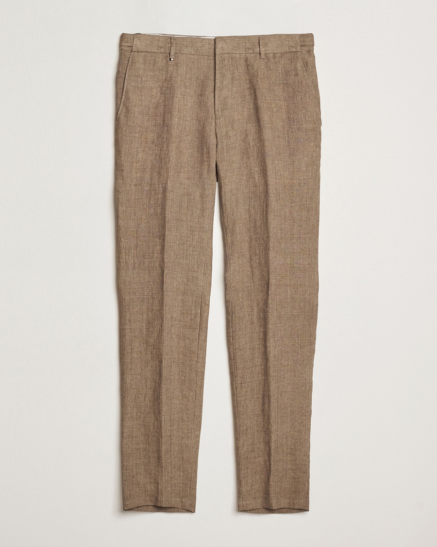Herren | Kleidung | BOSS BLACK | Genius Pleated Linen Trousers Dark Brown