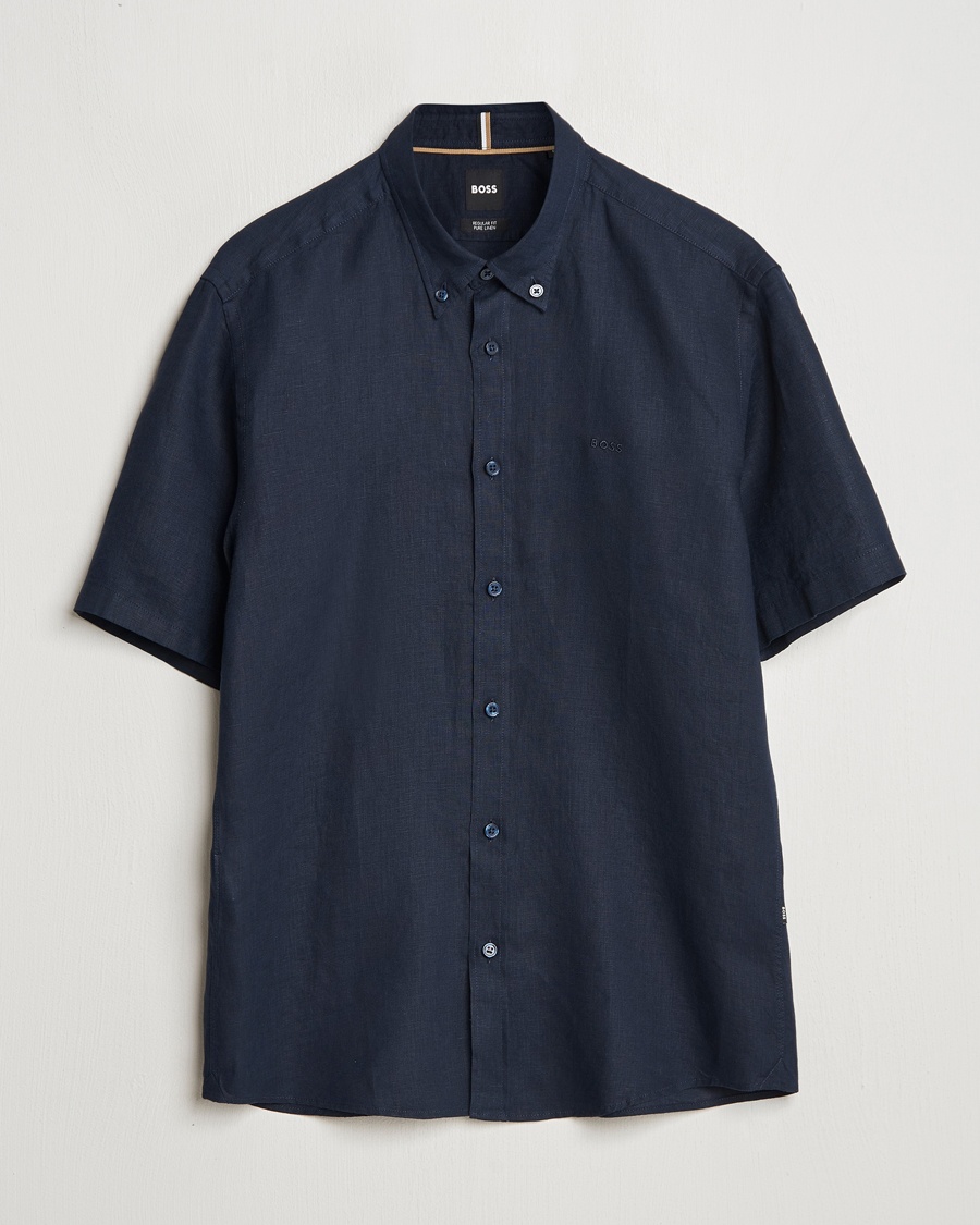 Herren | Kurzarmhemden | BOSS BLACK | Liam Linen Short Sleeve Shirt Dark Blue