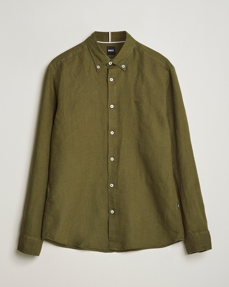 Herren | BOSS BLACK | BOSS BLACK | Liam Linen Shirt Dark Green