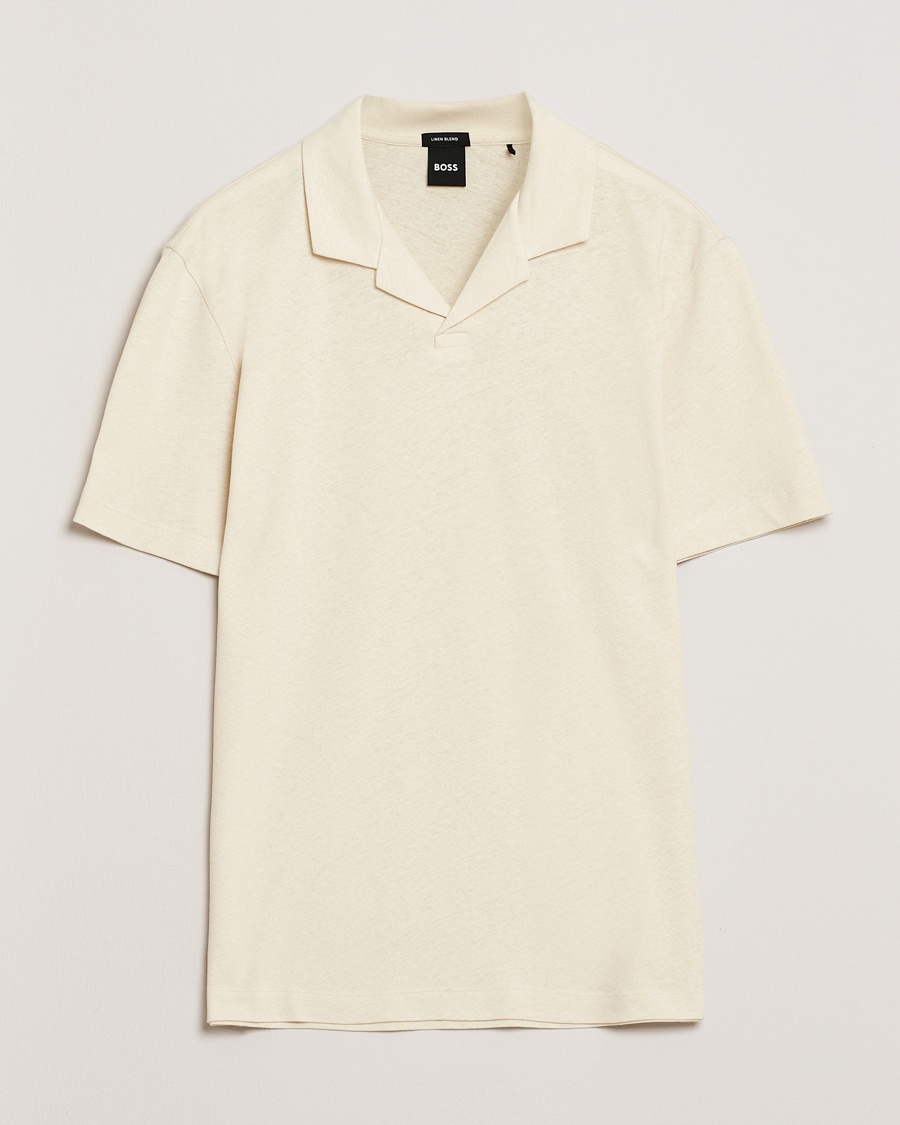 Herren | BOSS BLACK | BOSS BLACK | Ponti Cotton/Linen Open Collar Polo Open White
