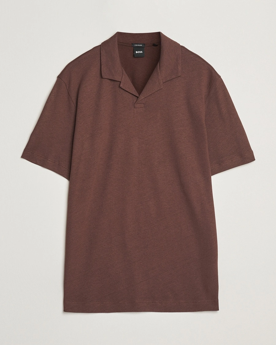 Herren | BOSS BLACK | BOSS BLACK | Ponti Cotton/Linen Open Collar Polo Dark Brown
