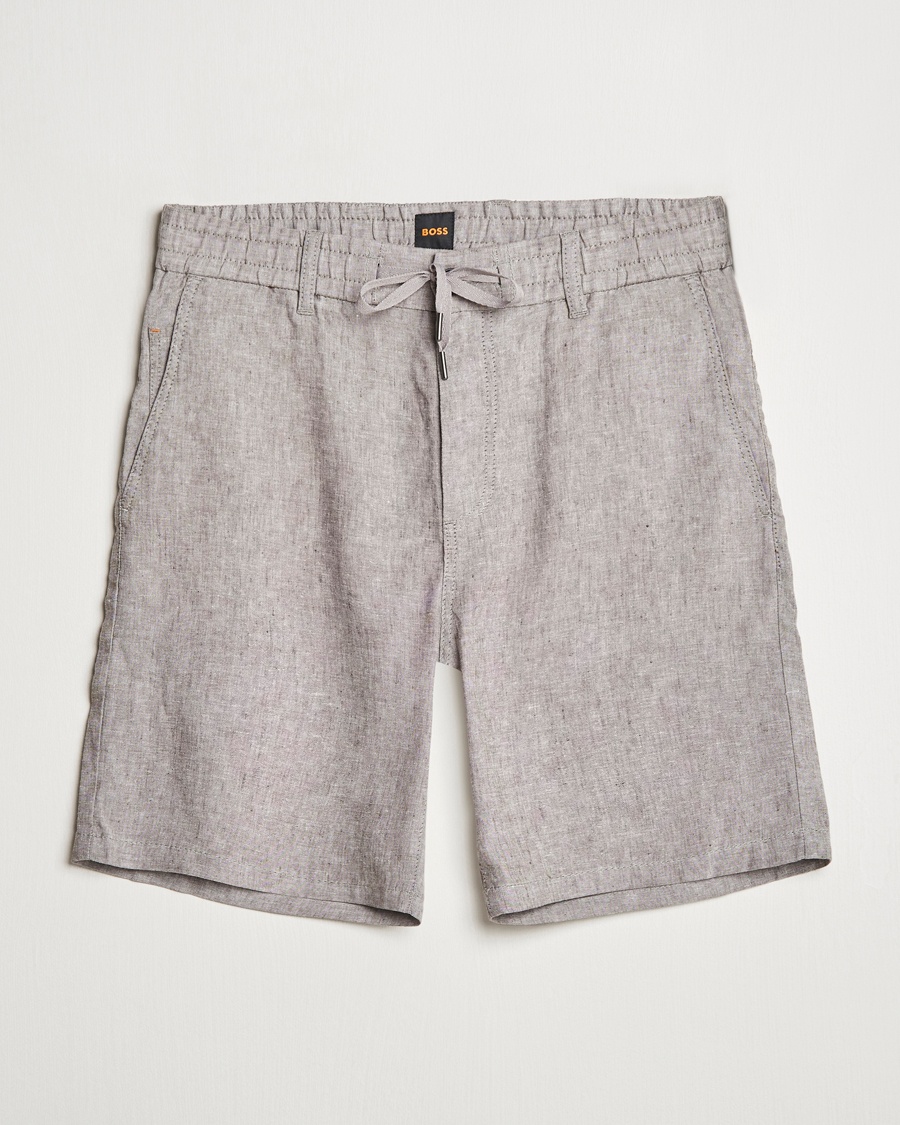Herren | Drawstringshorts | BOSS ORANGE | Tapered Linen Chino Drawstring Shorts Open Beige