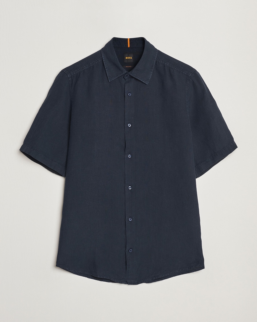 BOSS ORANGE Rash Linen Short Sleeve Shirt Dark Blue – Blau