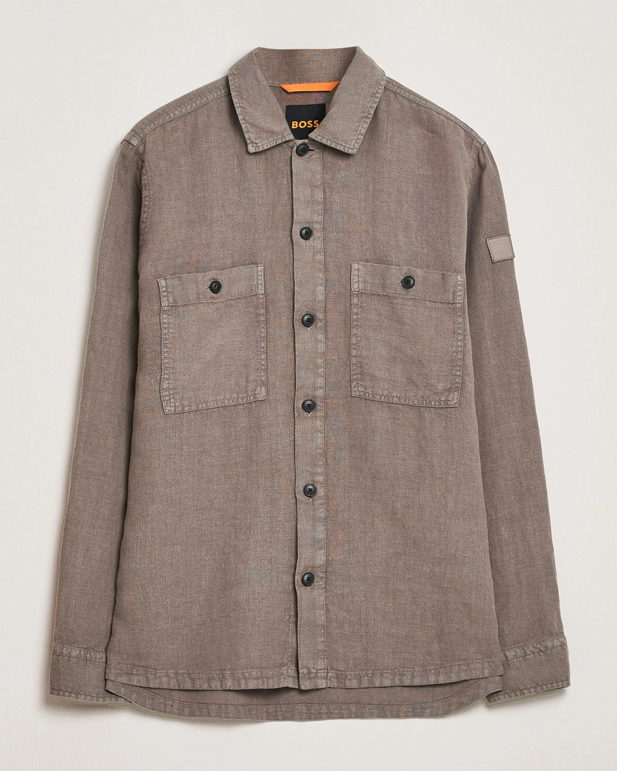 Herren | Hemdjacke | BOSS ORANGE | Locky Linen Overshirt Open Beige