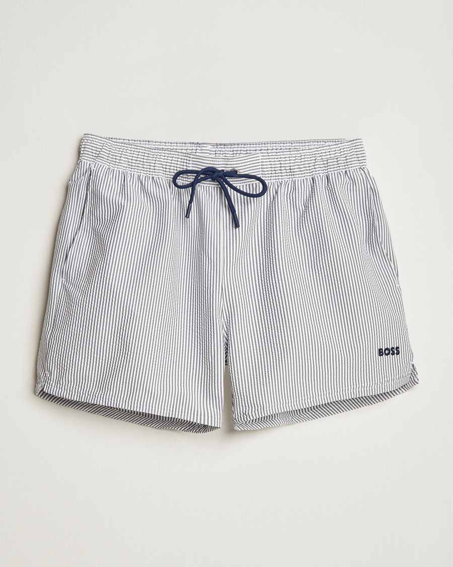 Herren | BOSS BLACK | BOSS BLACK | Velvetfish Seersucker Swimshorts Navy