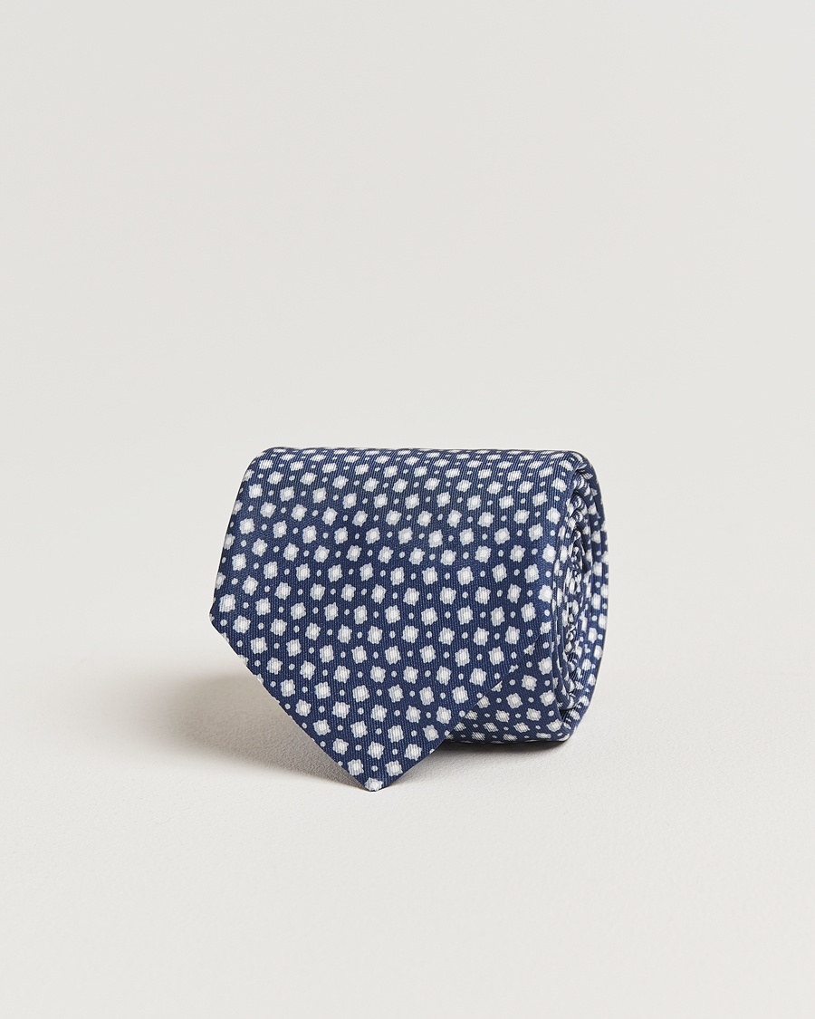 Herren | Krawatten | Stenströms | Printed Silk Tie 7,5cm Blue