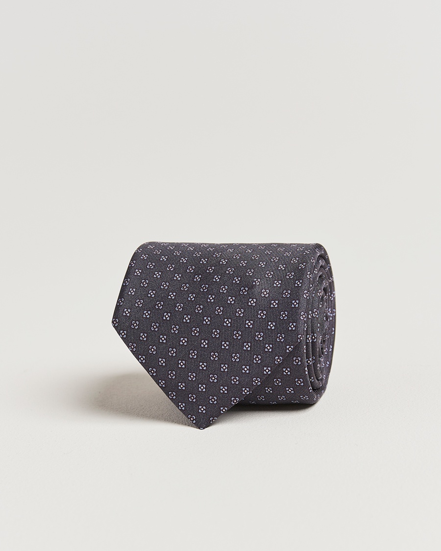 Stenströms Printed Silk Tie 7,5cm Grey – Grau
