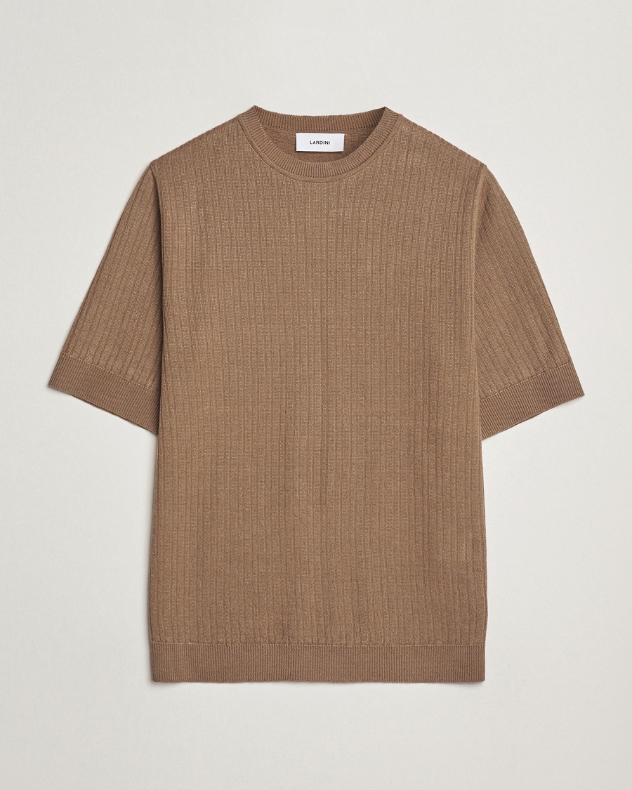 Herren | Lardini | Lardini | Knitted Linen/Cotton T-Shirt Light Brown