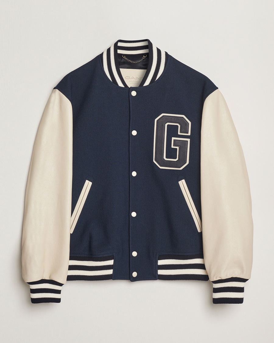 Herren | GANT 240 Mulberry Street | GANT 240 Mulberry Street | Leather Mix Varsity Jacket Navy