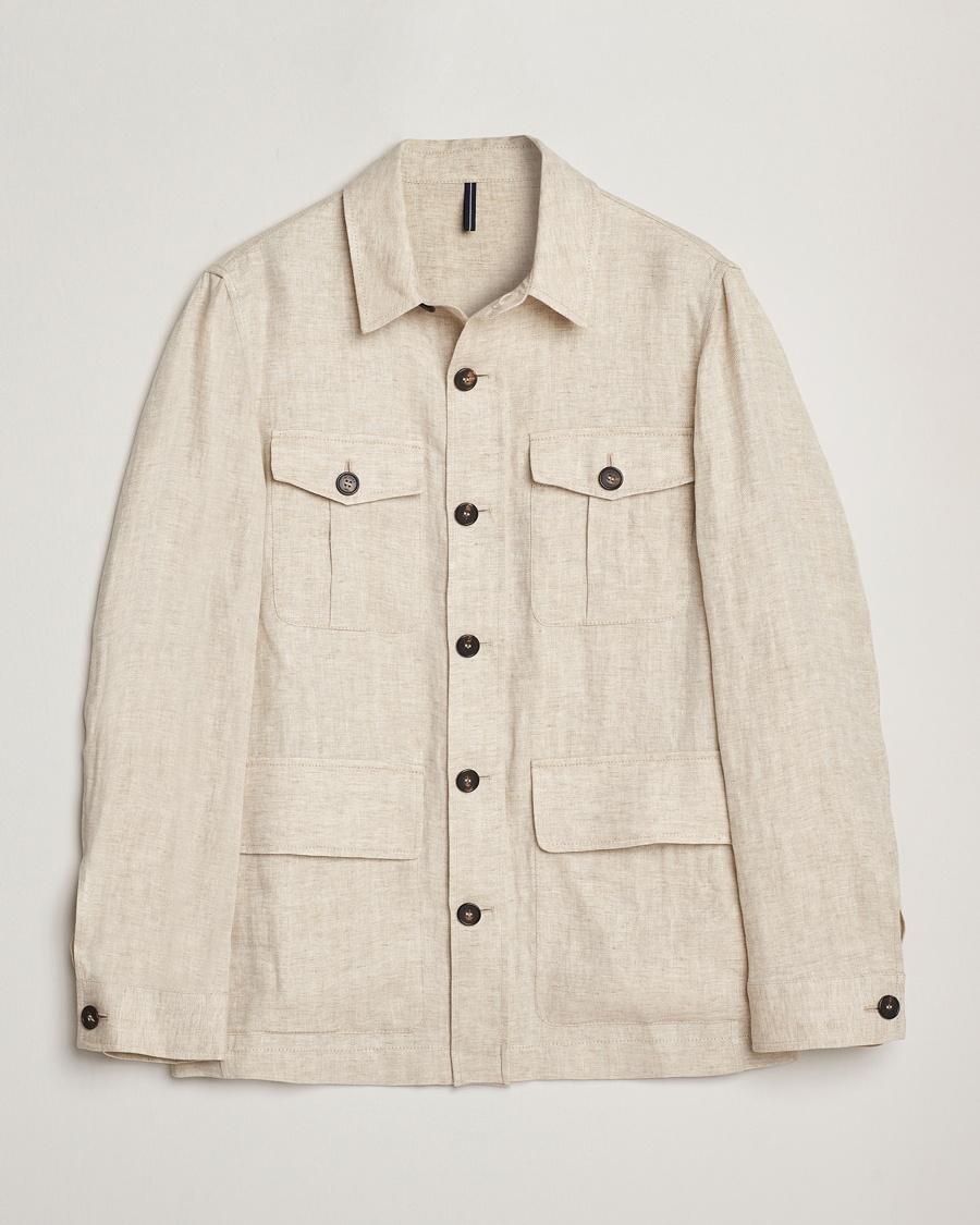 Herren | Kleidung | Incotex | Herringbone Linen Sahariana Beige
