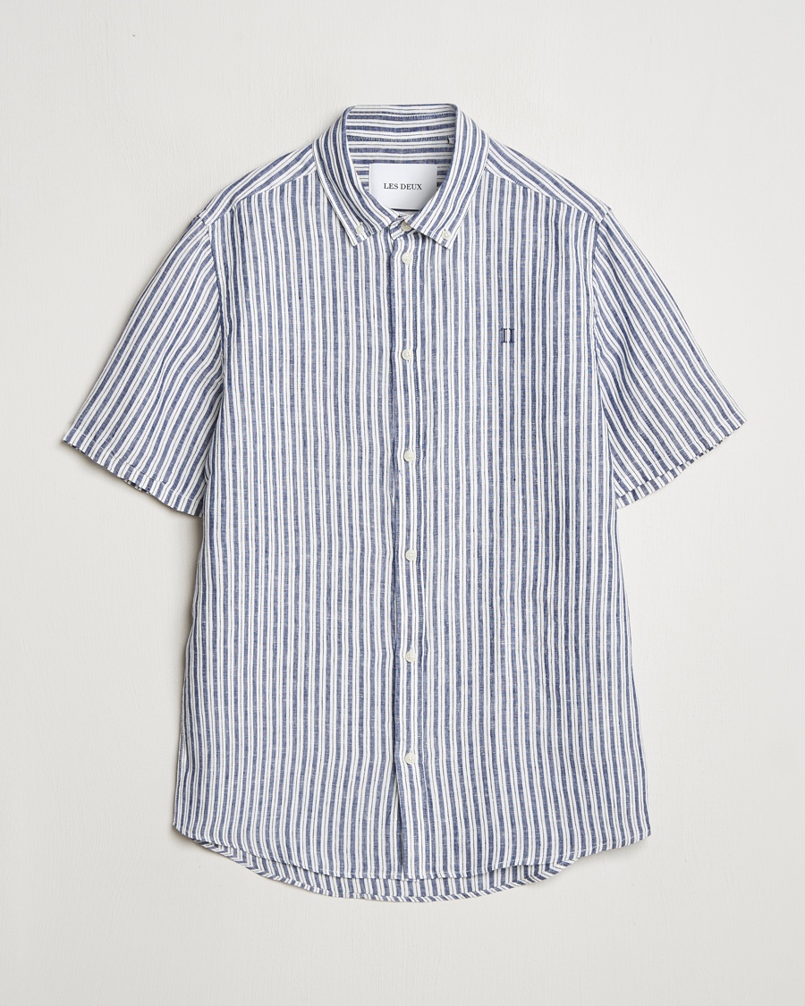 Herren | Kurzarmhemden | LES DEUX | Kris Linen Short Sleeve Shirt Ivory/Blueprint