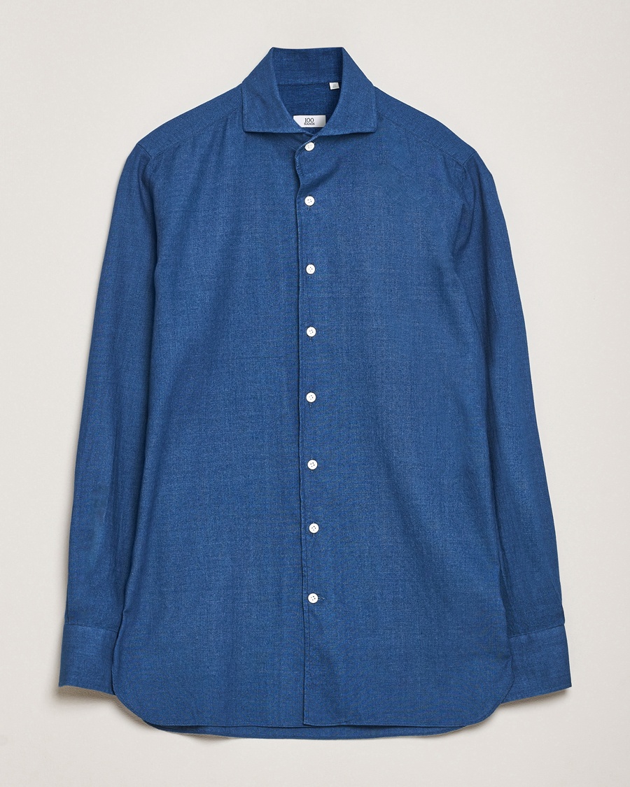 Herren | Formelle Hemden | 100Hands | Garment Washed Denim Linen Shirt Mid Blue