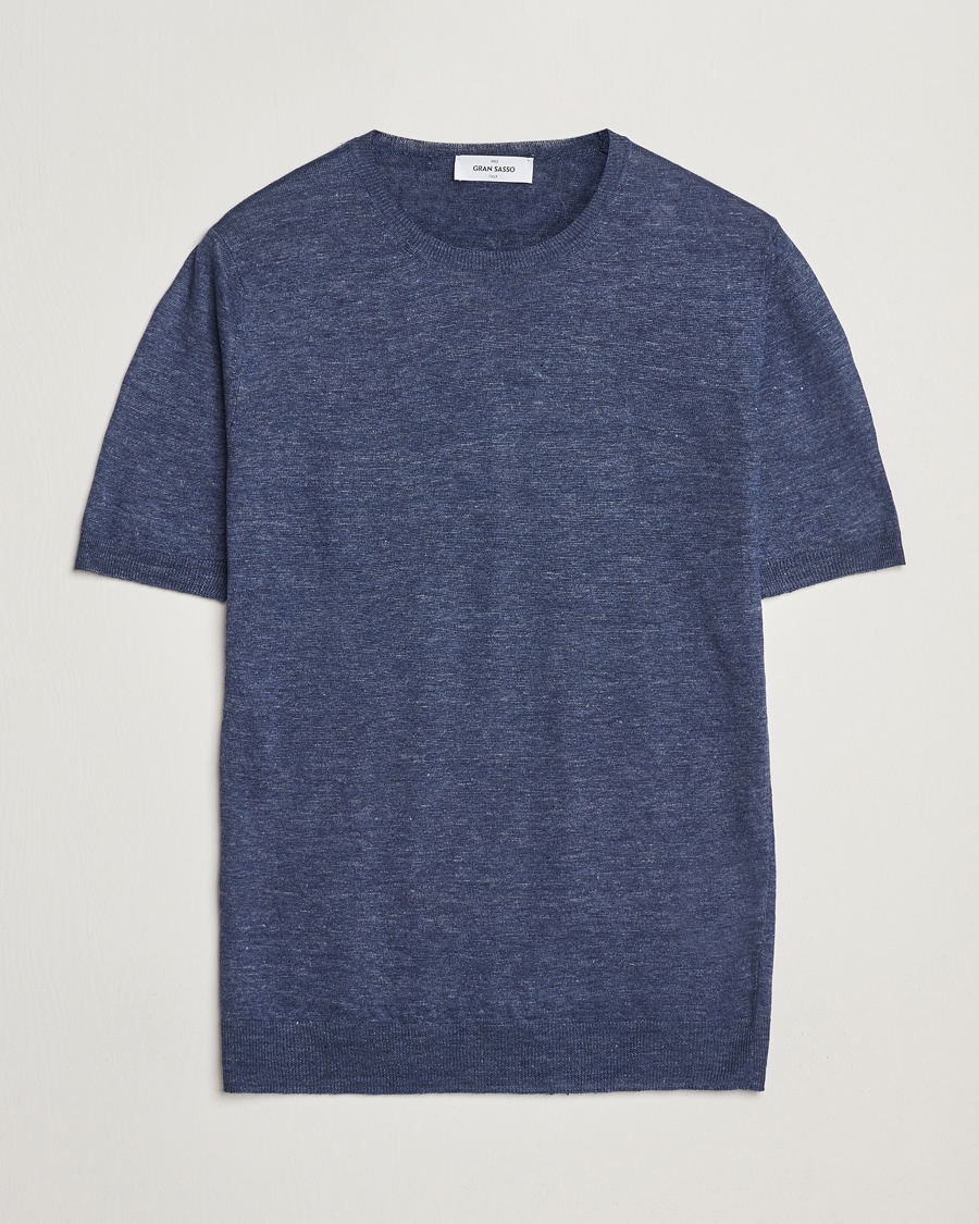 Gran Sasso Knitted Linen T-Shirt Navy Melange – Blau