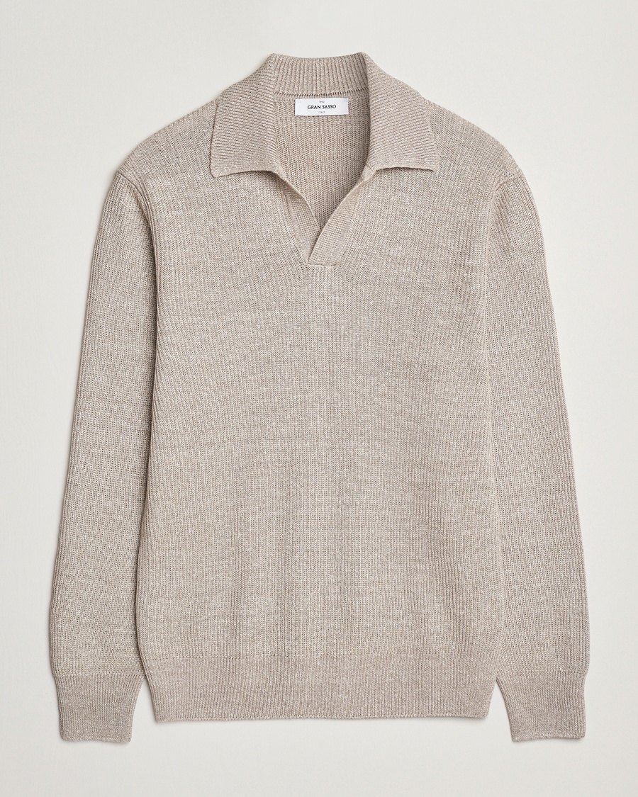 Herren | Bestickte Polohemden | Gran Sasso | Linen/Cotton Open Collar Knitted Polo Beige Melange