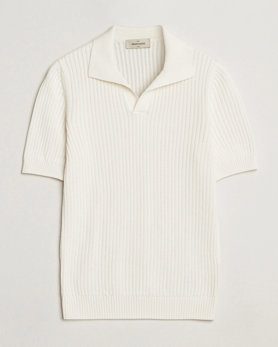 Herren | Kurzarm-Poloshirts | Gran Sasso | Cotton Heavy Knitted Open Collar Polo Cream