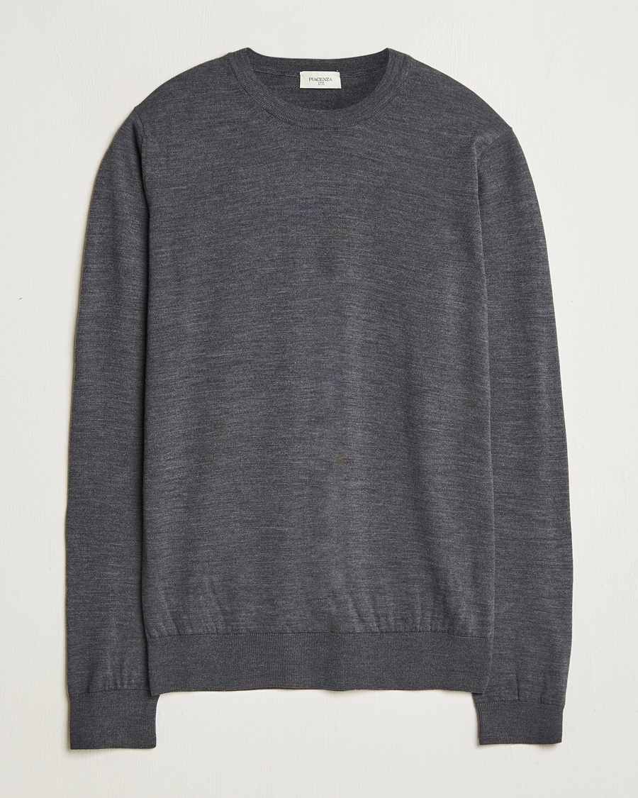 Piacenza Cashmere Merino Wool Crew Neck Sweater Charcoal – Grau