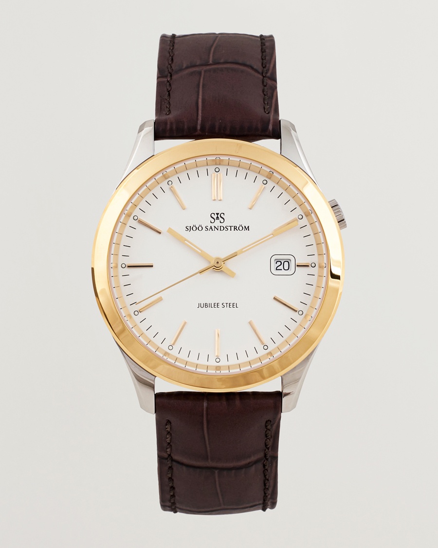 Sjöö Sandström Jubilee Steel Quartz 40mm Gold Bezel White/Brown Calf – Braun