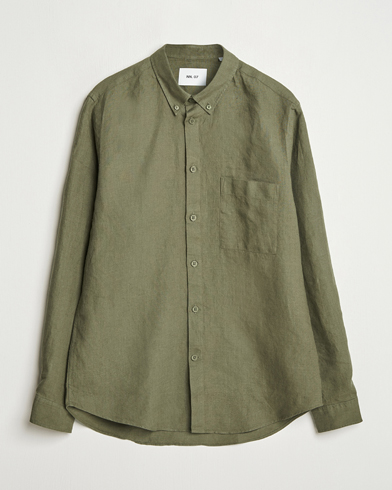 Herren | Neue Produktbilder | NN07 | Arne Linen Button Down Shirt Capers Green