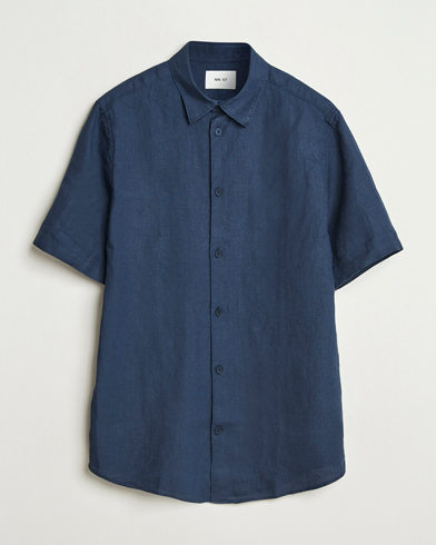 Herren | Neue Produktbilder | NN07 | Enzo Linen Short Sleeve Shirt Navy Blue
