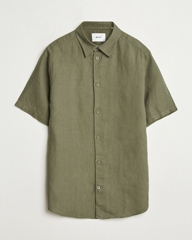 Herren | Neue Produktbilder | NN07 | Enzo Linen Short Sleeve Shirt Capers Green
