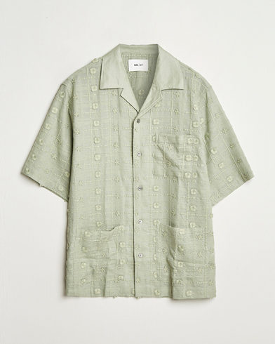Herren | Neue Produktbilder | NN07 | Ben Lyocell Fil-Coupé Embroidery Anglaise Shirt Sage Green