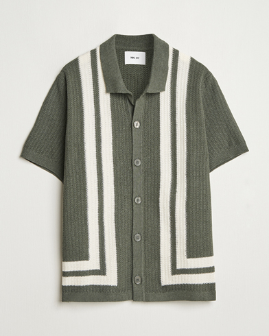 Herren | Neue Produktbilder | NN07 | Ares Knitted Short Sleeve Shirt Croc Green